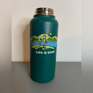 Life is Good 32 oz Wide Mouth Stainless Steel Water Bottle Hiking withDog Design
